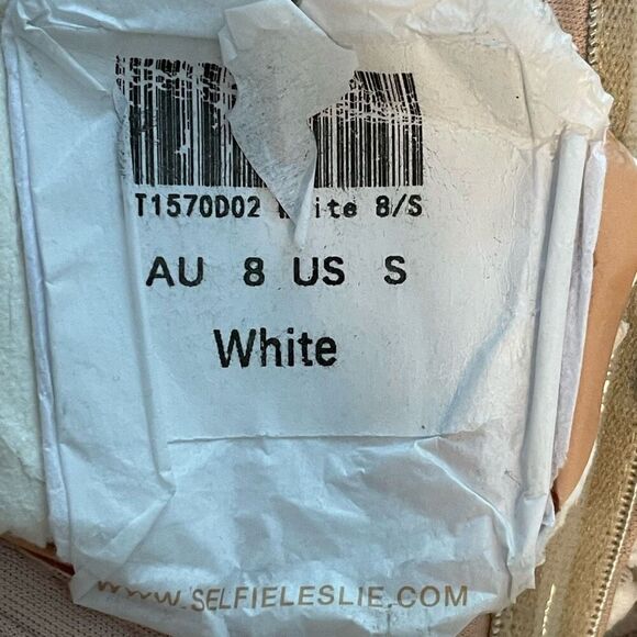 Selfie Leslie Dreamy Off The Shoulder Dress Ivory Tan Lace High Low Ruffle S - Picture 10 of 13